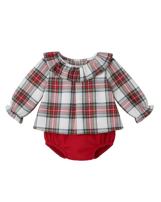 Set camicia e culotte tartan bianco/rosso
