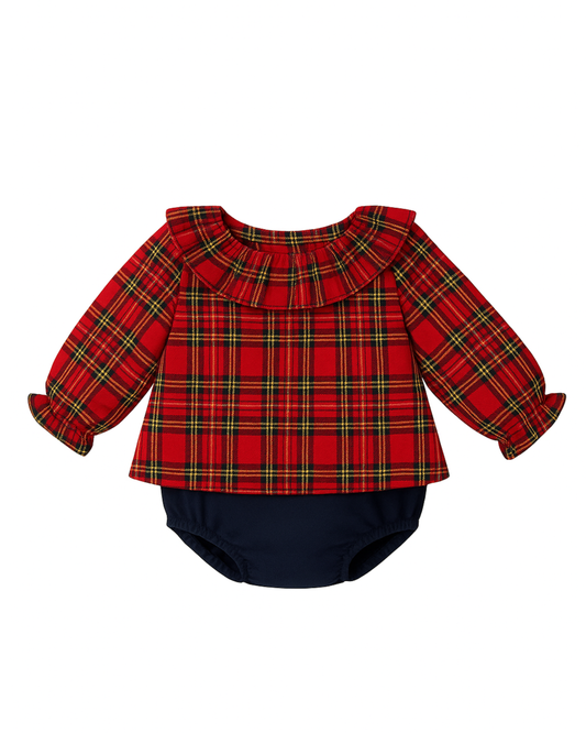 Set camicia e culotte tartan blu/rosso