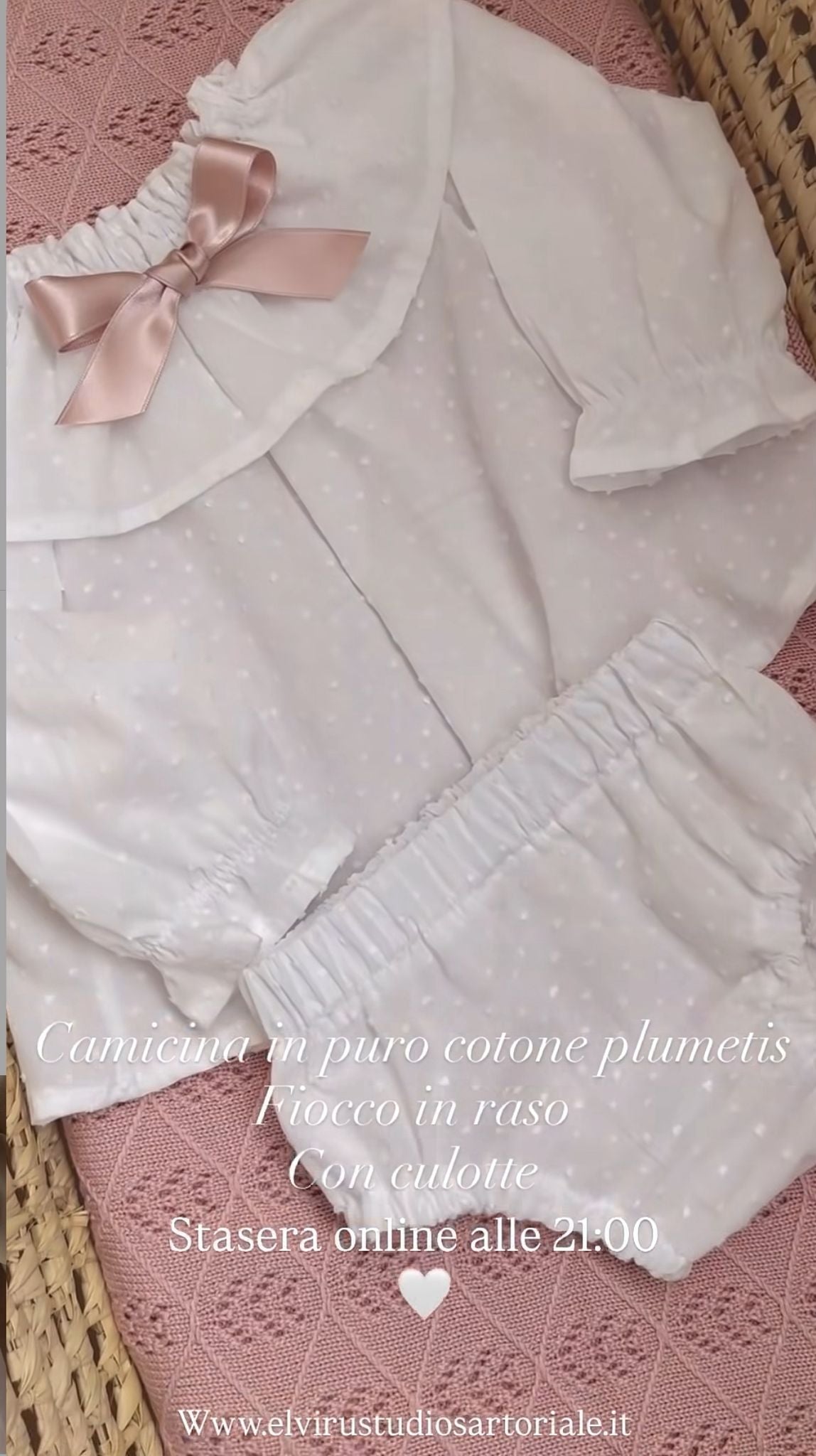 Completino camicina e culotte bimba in vichy puro cotone plumetis con fiocco